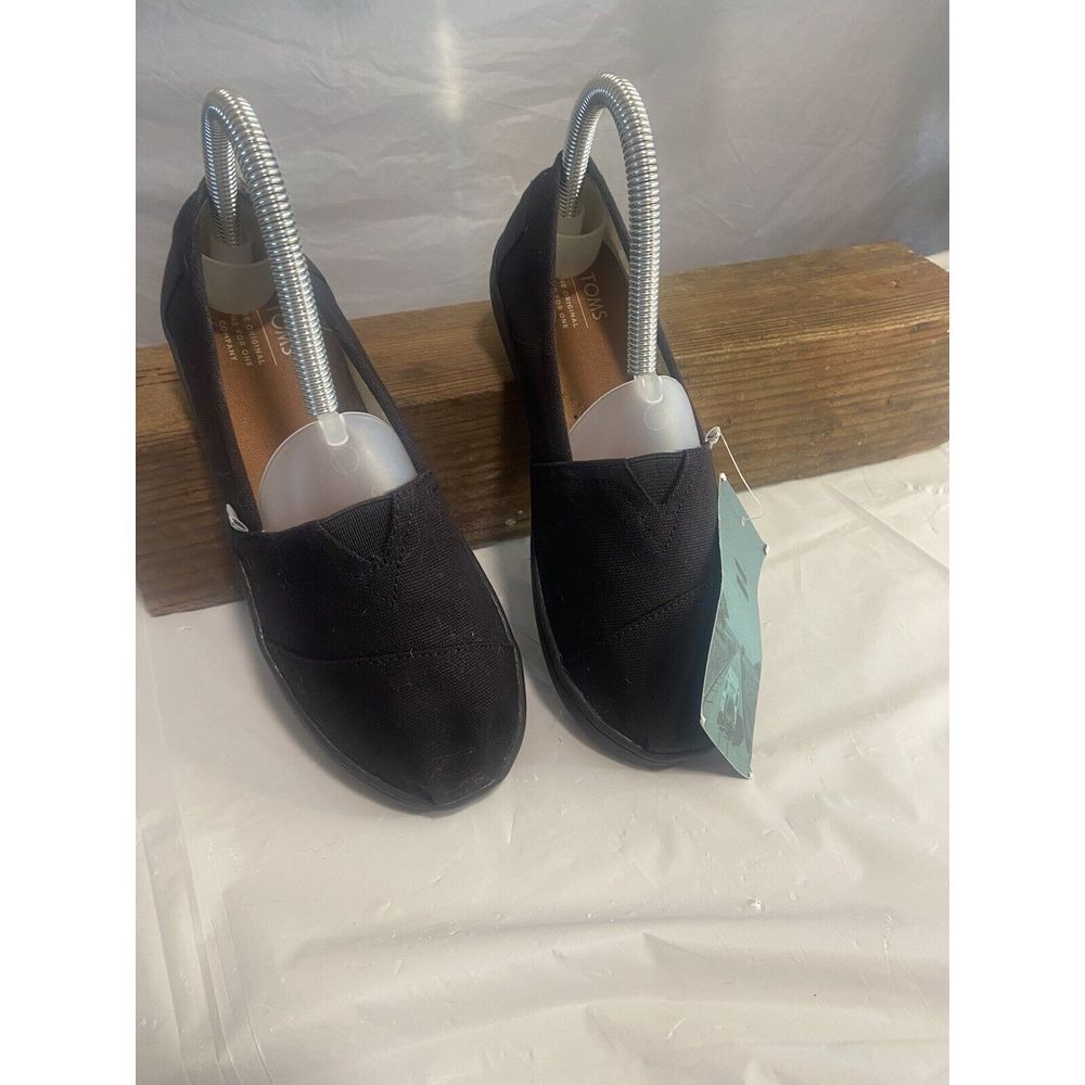Toms Youth Classic Alpargata Cupsole Black Heritage Canvas Shoes-Size 2.5-NWT
